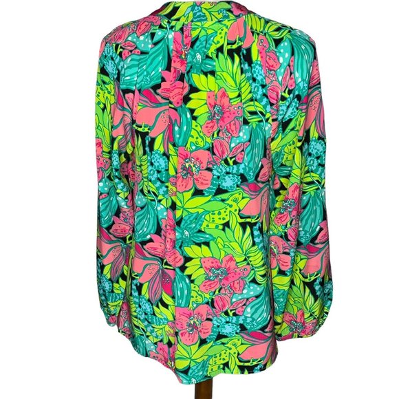Lilly Pulitzer Skip On It Elza Top Blouse Size Medium 100% Silk Frogs Floral - Picture 4 of 7